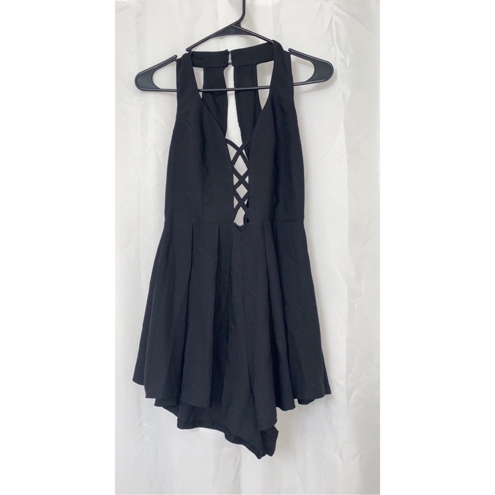 Black open front romper